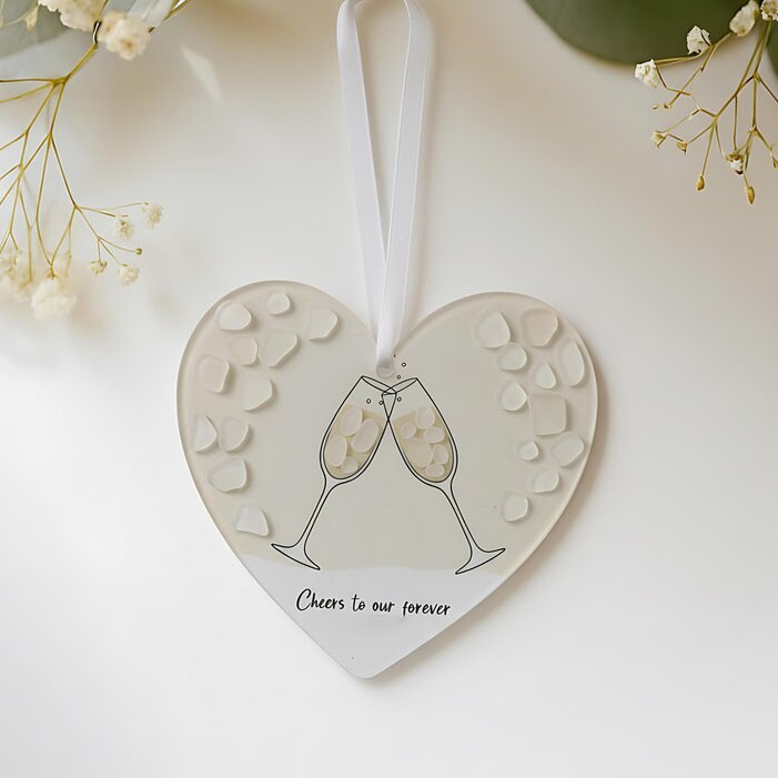 Cheers Heart Sea Glass Ornament