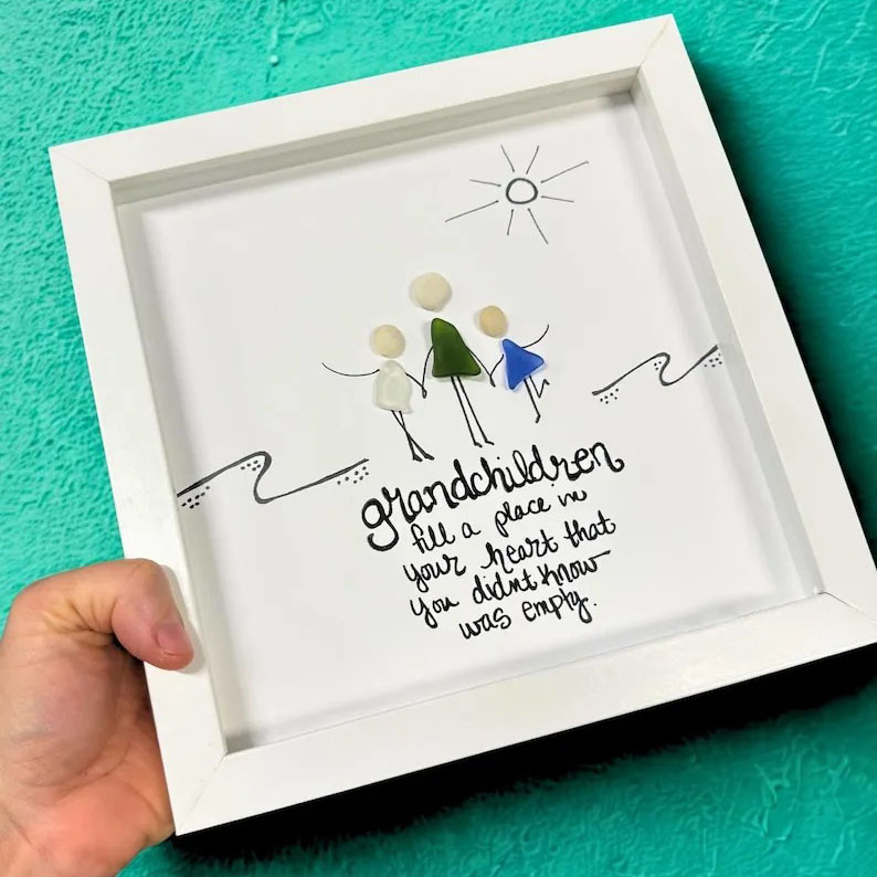 Grandchildren Fill A Place In the Heart -  Sea Glass Art 