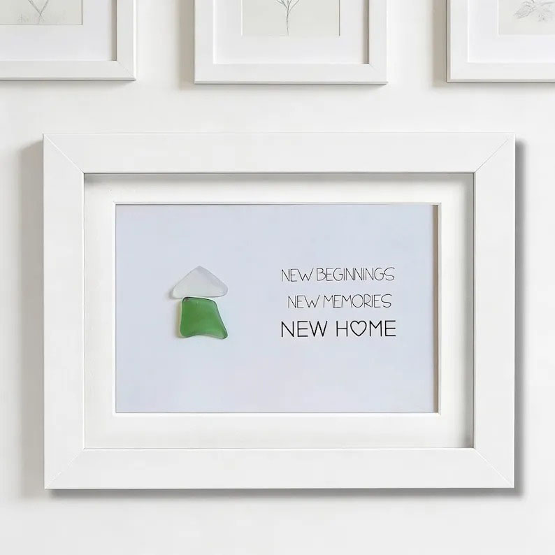 Handcrafted New Home Sea Glass Art