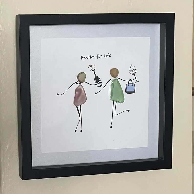 Besties for Life Handmade Sea Glass Art 