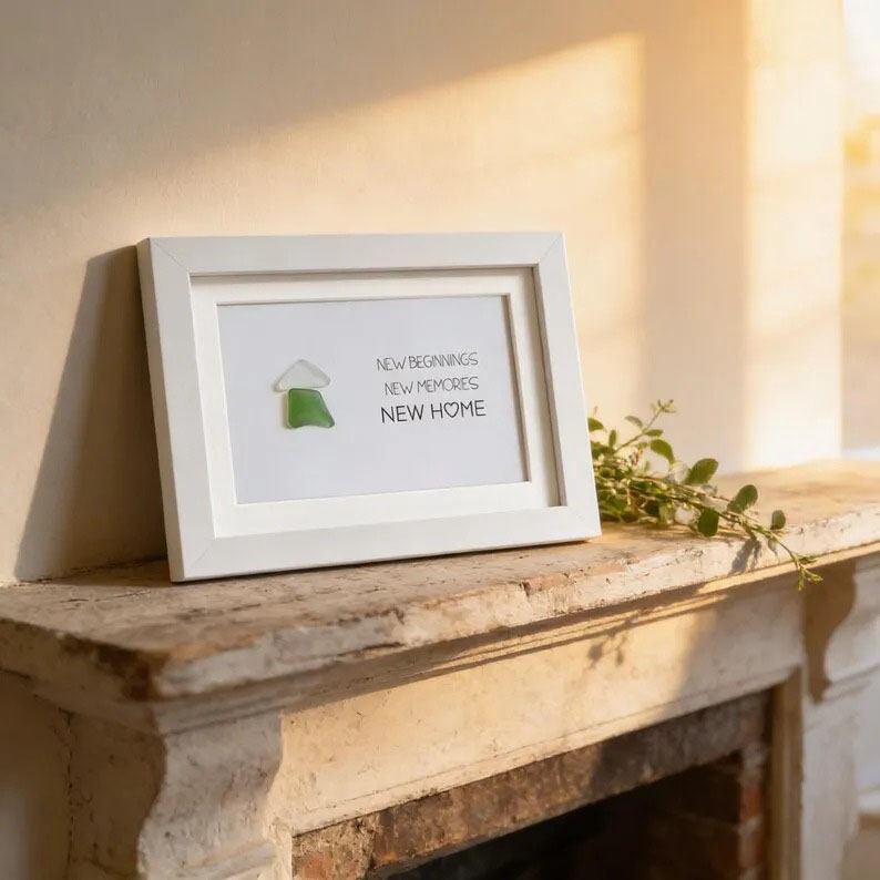 Handcrafted New Home Sea Glass Art