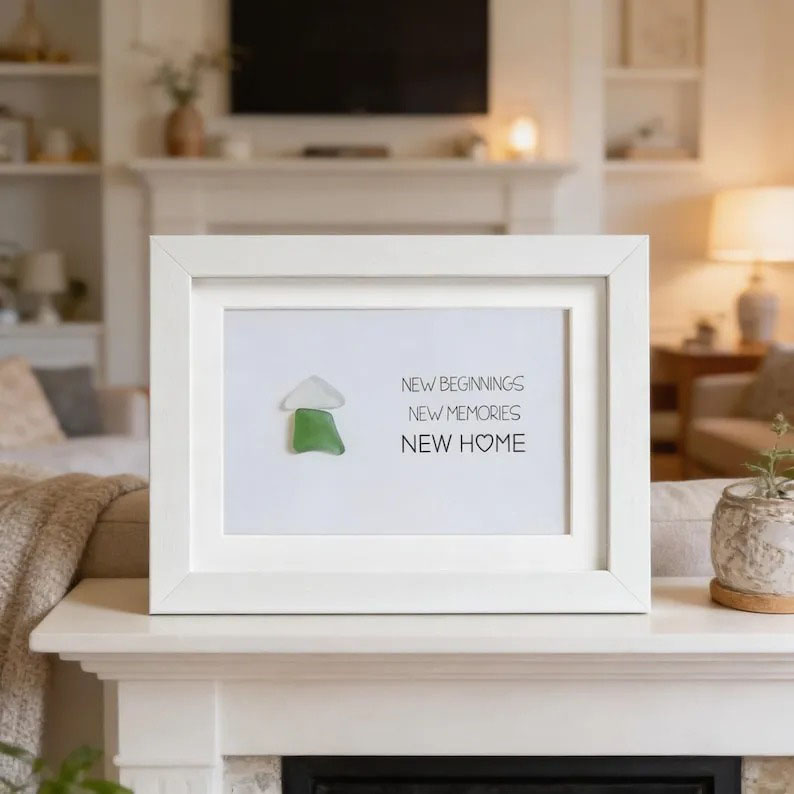 Handcrafted New Home Sea Glass Art