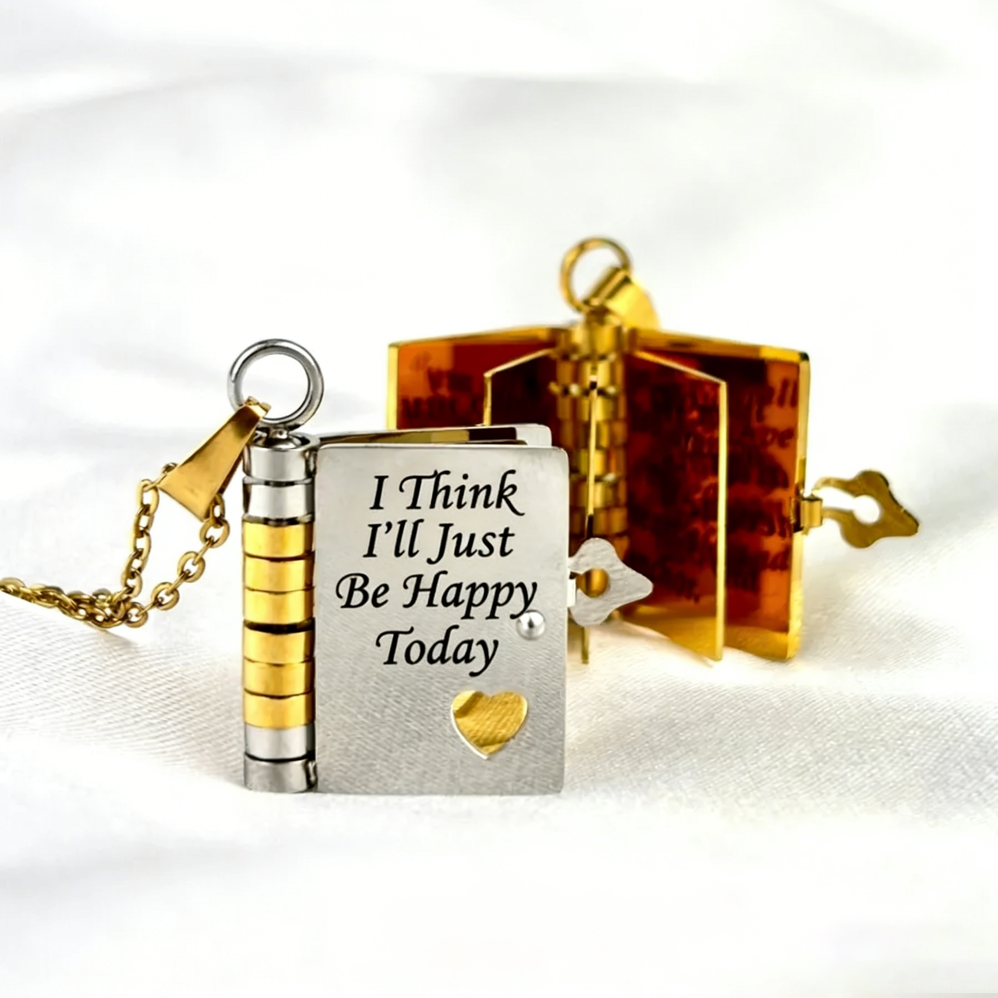 "I Think I'll Just Be Happy Today" book necklace