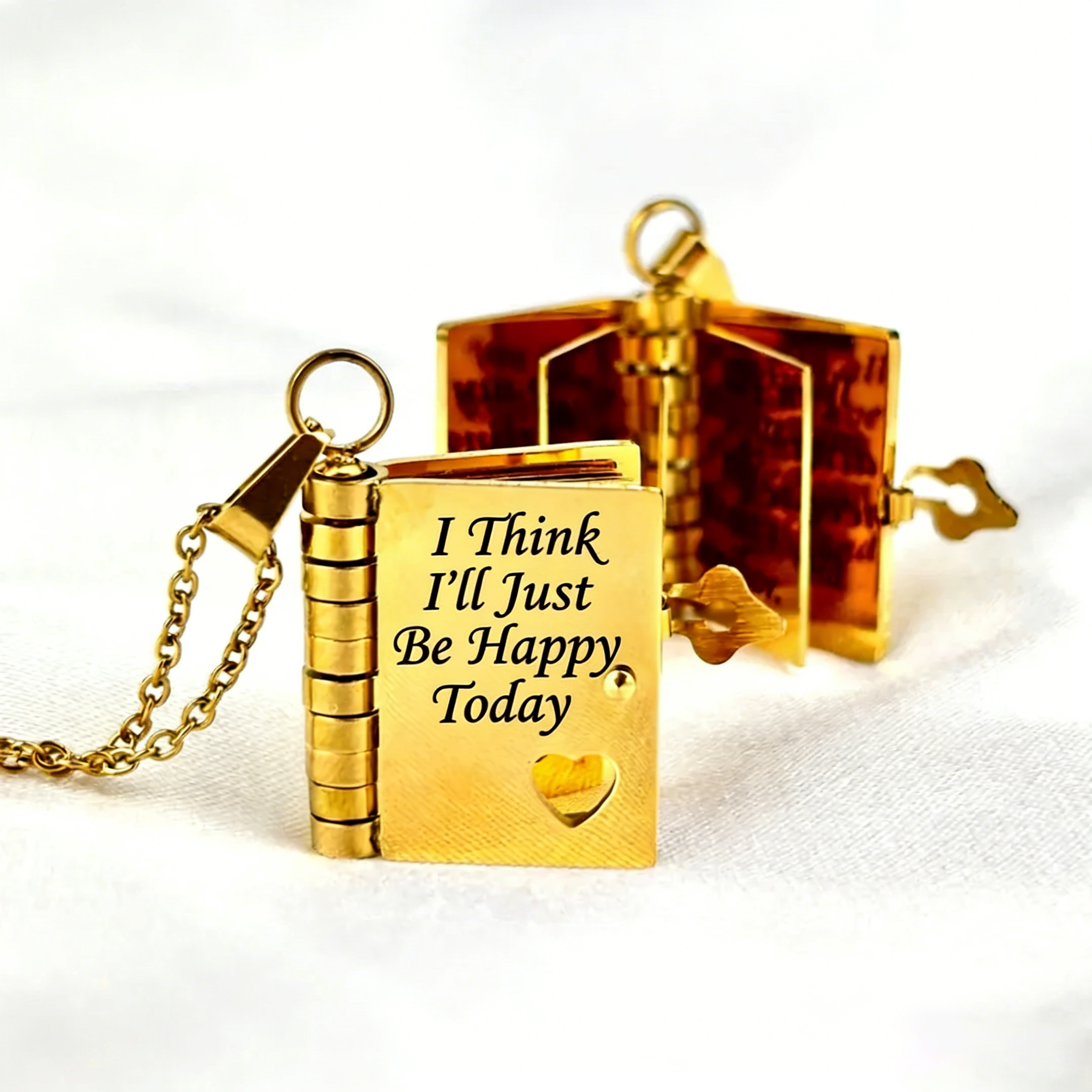 "I Think I'll Just Be Happy Today" book necklace