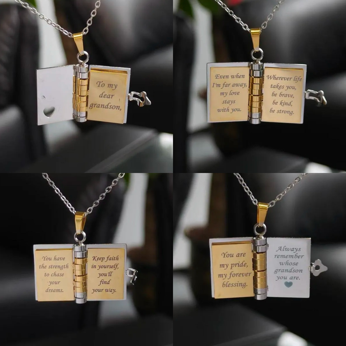 For Grandson -  My Pride Grandson Book Necklace 