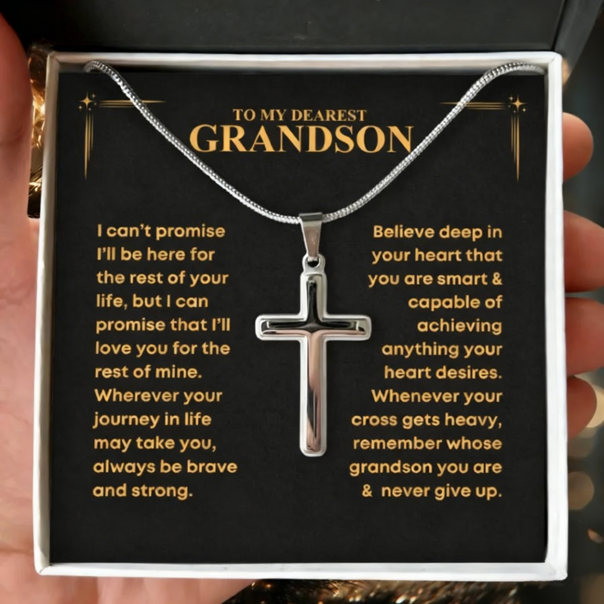 To My Grandson, Never Give Up - Cross Necklace (GS86)
