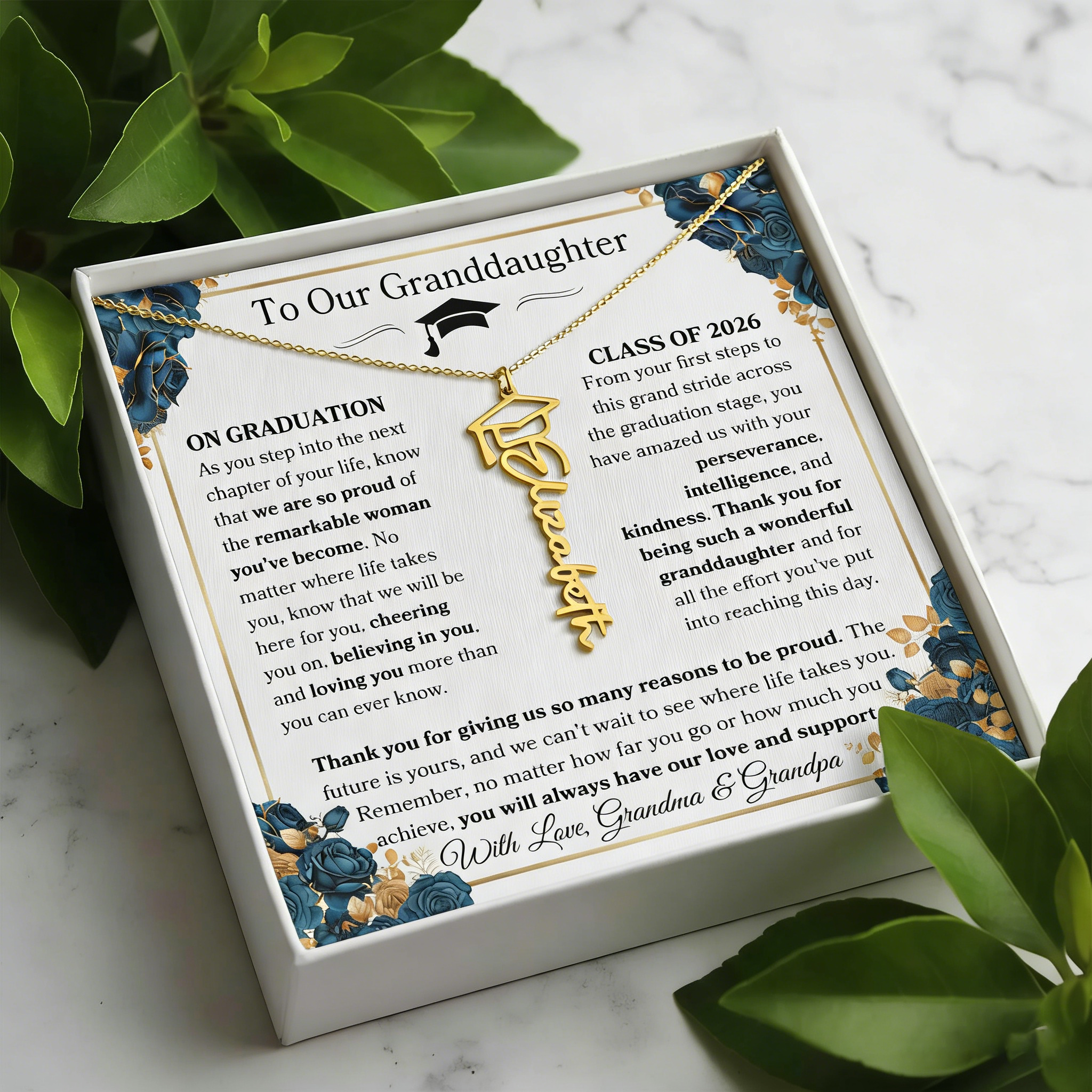 🎓Granddaughter Graduation Necklace - Personalized Name