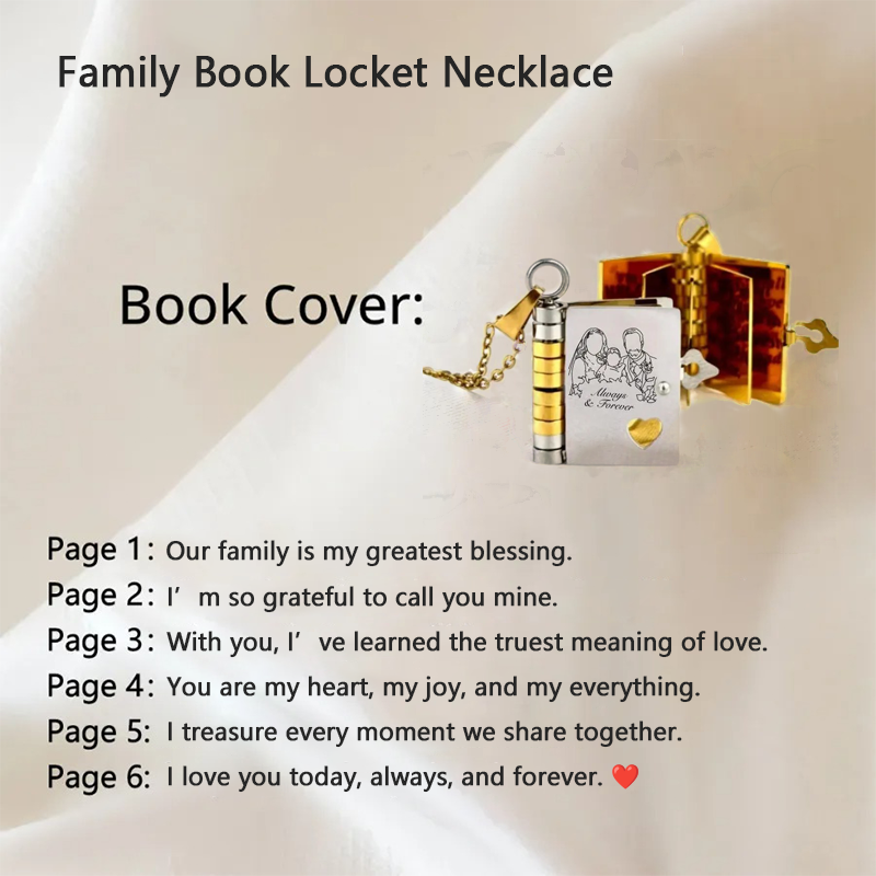 Family Members' Book Locket Necklace - Family Love Gift