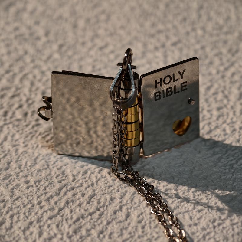 Bible Verse Necklace - Openable Mini Book Pendant Stainless Steel Metal Coating Delicate Design Scripture Engraving Classic Verses Daily Reminder Faith Style