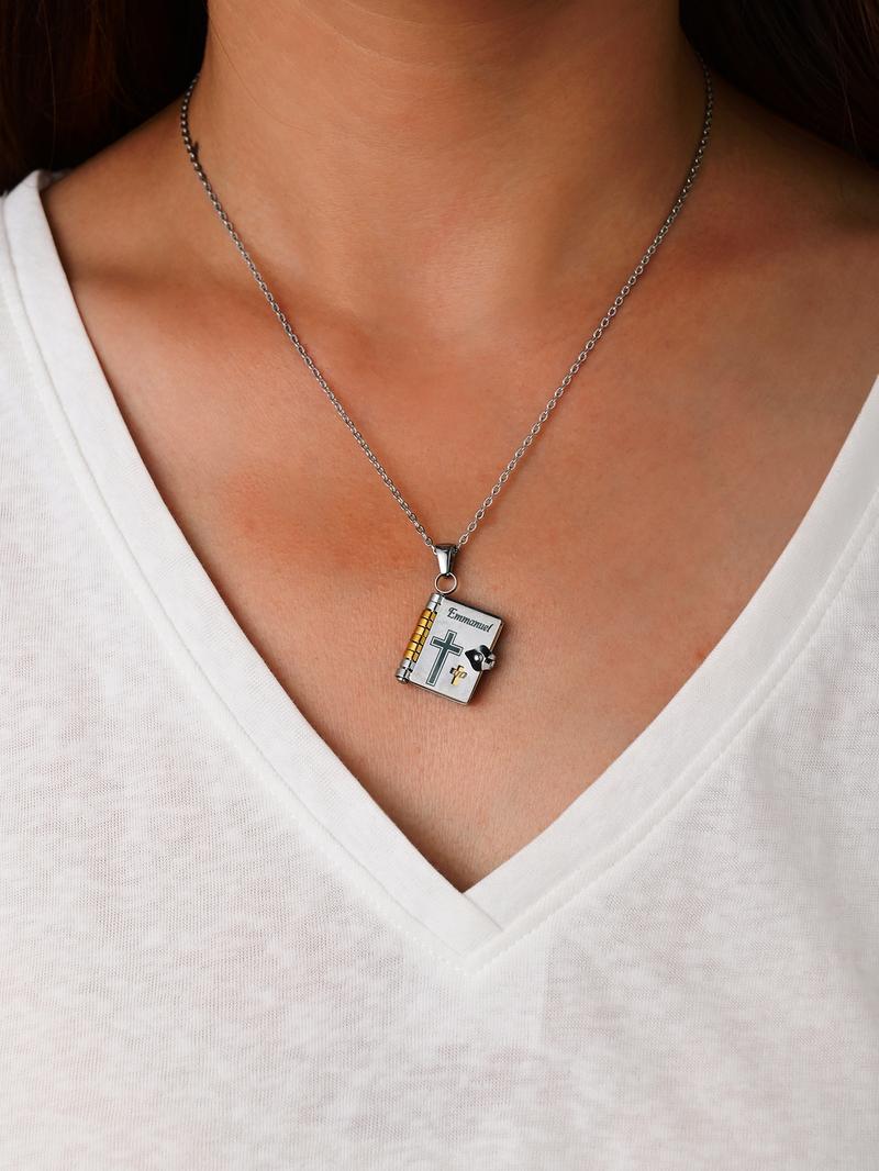 Unique Book Necklace, Miniature Readable Bible, Adjustable Chain, Stainless Steel, Casual Style, Perfect Gift for Family and Friends