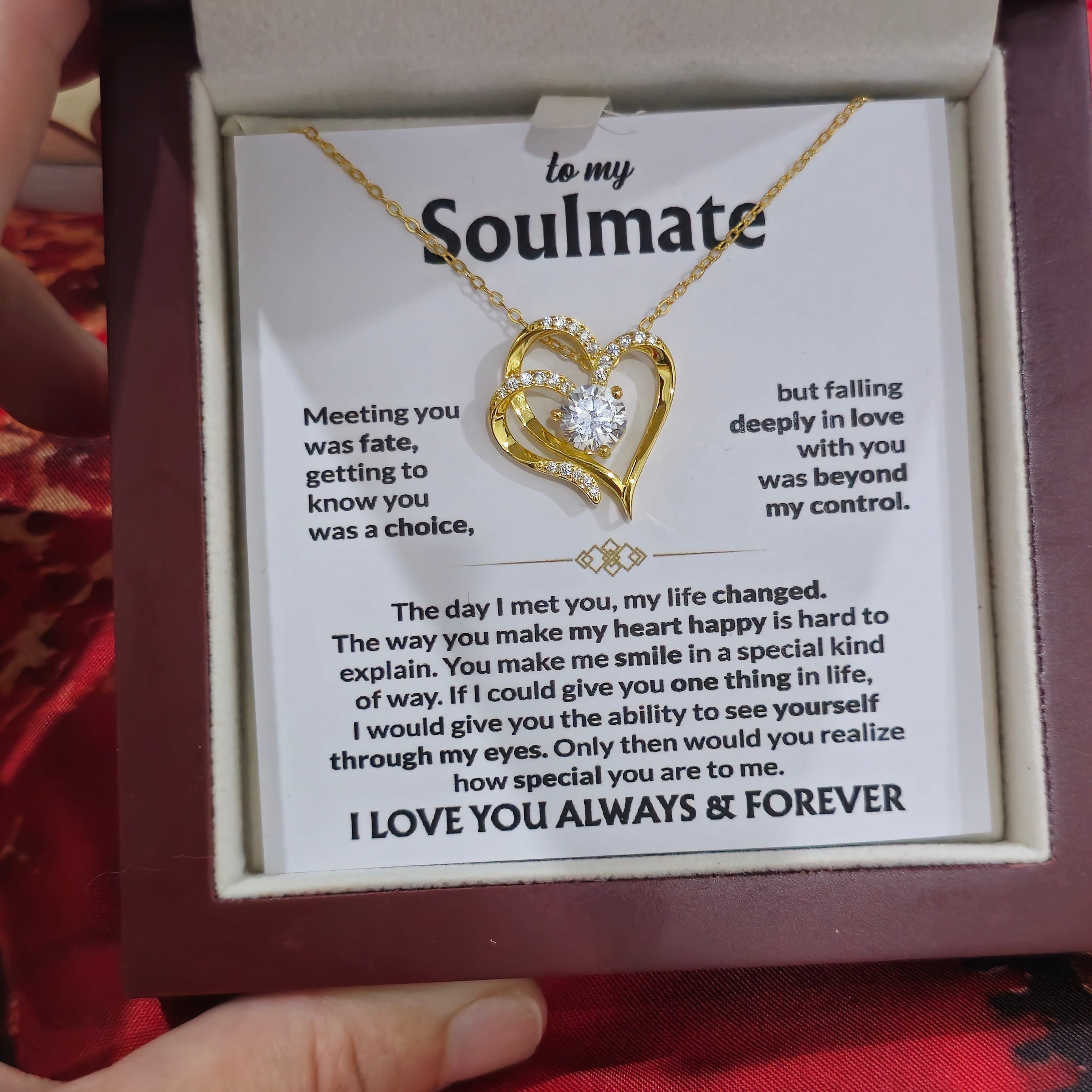 To My Soulmate- Double Heart Necklace- Represents The Bond With Her