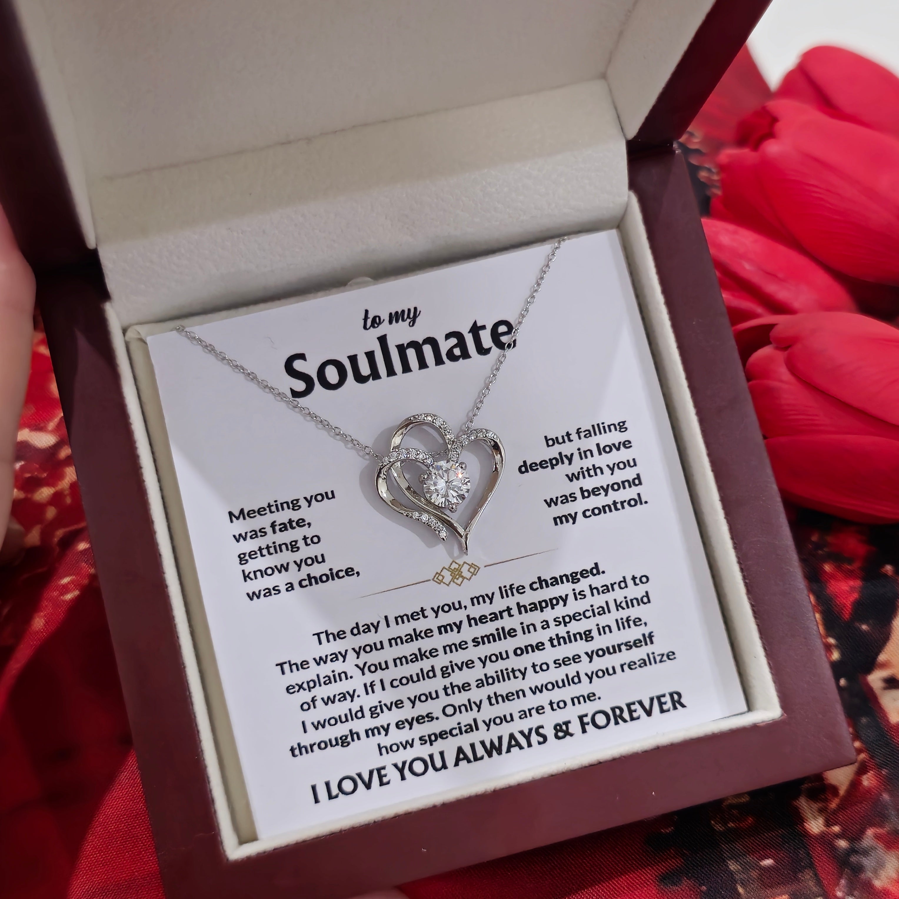 To My Soulmate- Double Heart Necklace- Represents The Bond With Her