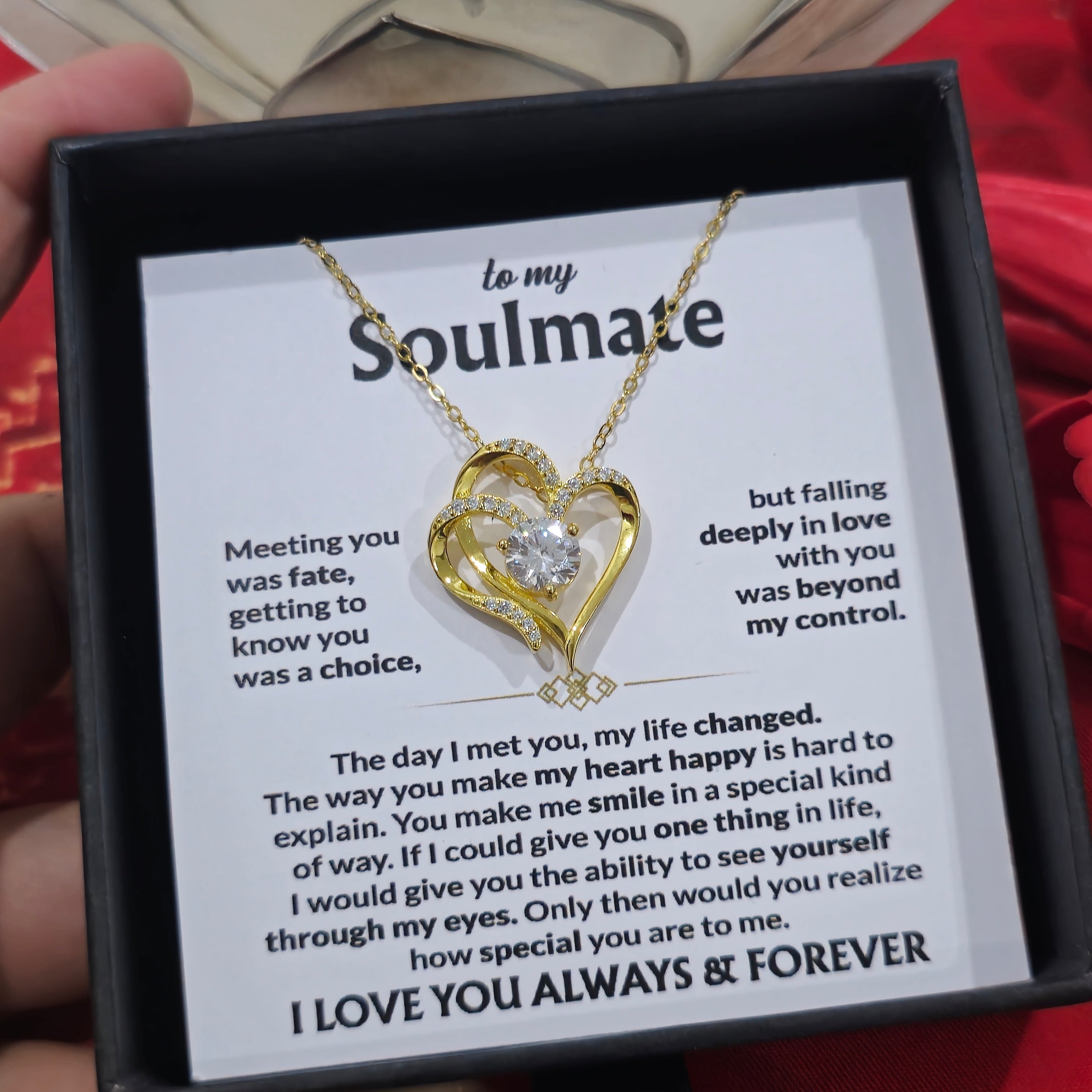 To My Soulmate- Double Heart Necklace- Represents The Bond With Her