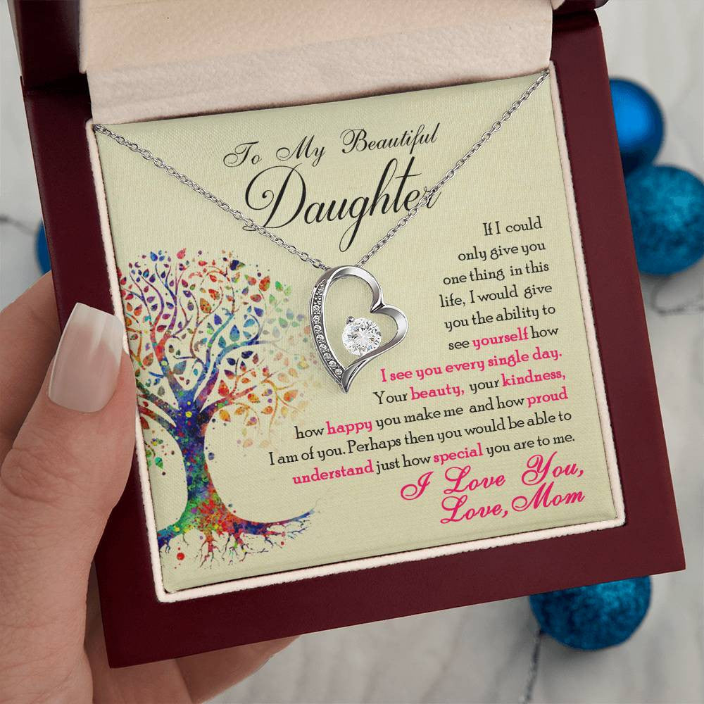To My Daughter - See Yourself Through My Eyes, Love Mom Necklace Gift