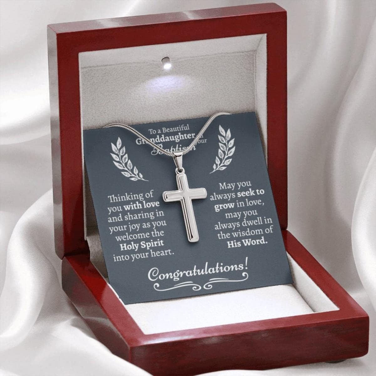Granddaughter Baptism Cross Necklace