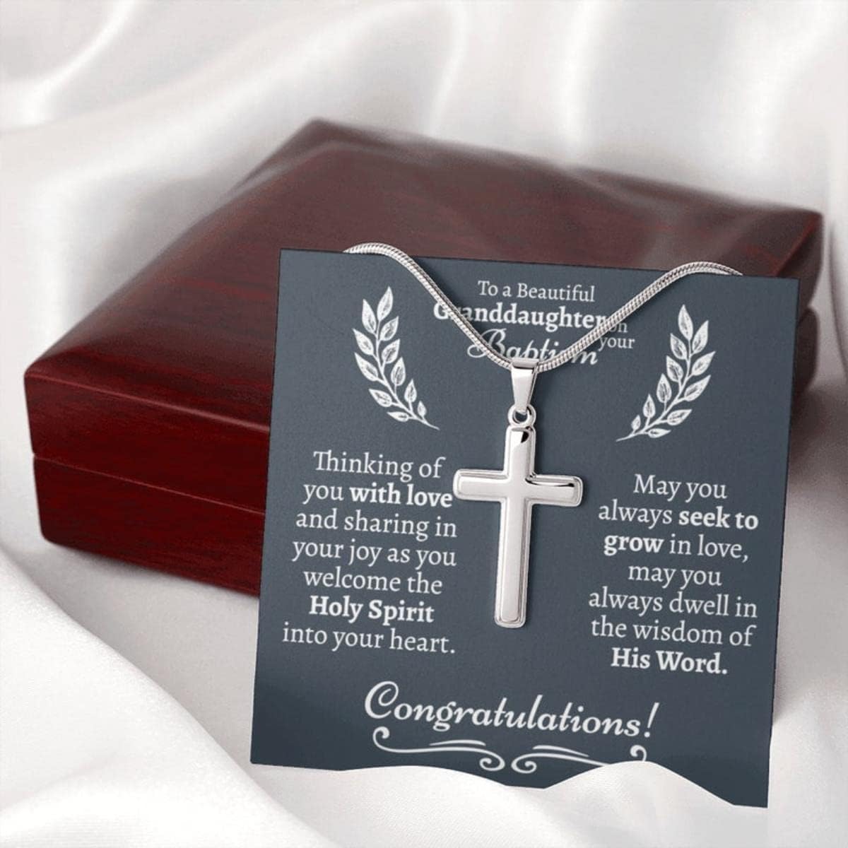 Granddaughter Baptism Cross Necklace