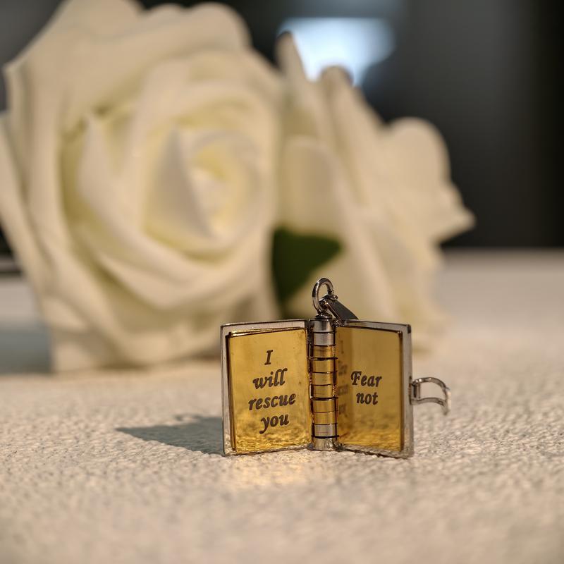 Bible Verse Necklace - Openable Mini Book Pendant Stainless Steel Metal Coating Delicate Design Scripture Engraving Classic Verses Daily Reminder Faith Style