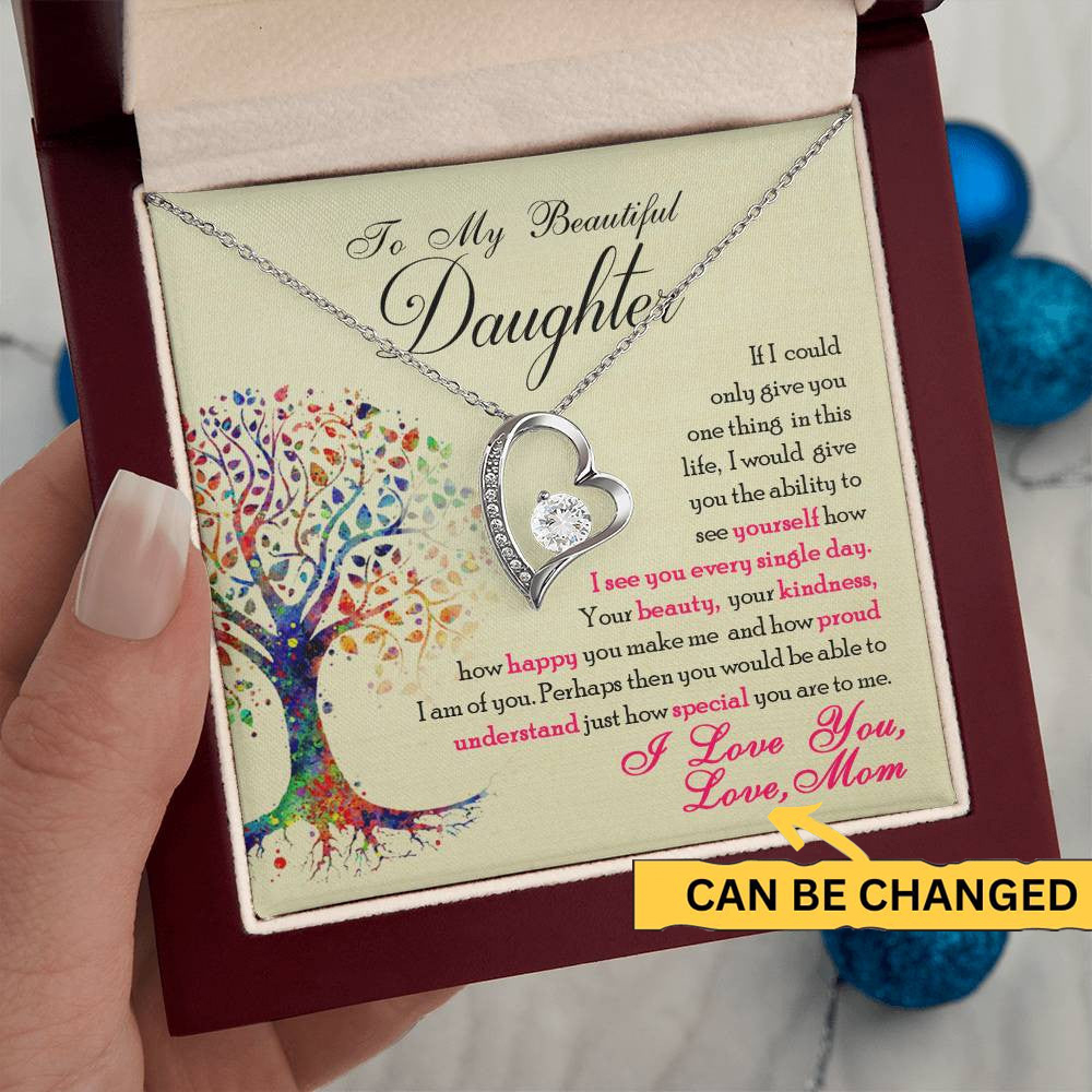To My Daughter - See Yourself Through My Eyes, Love Mom Necklace Gift【Forever Love Necklace】