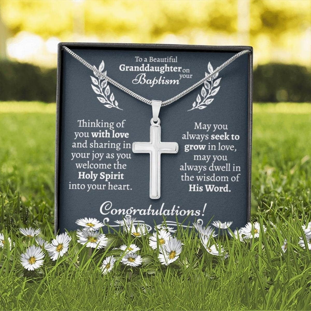 Granddaughter Baptism Cross Necklace