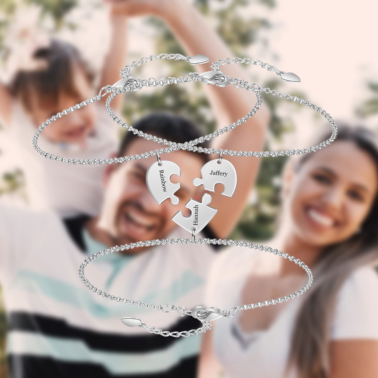 Family/Sibling/BFF Gift Personalized Heart Puzzle Pieces Necklace or Bracelet