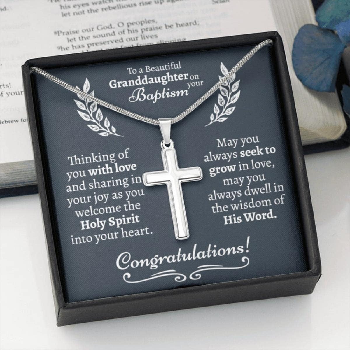 Granddaughter Baptism Cross Necklace
