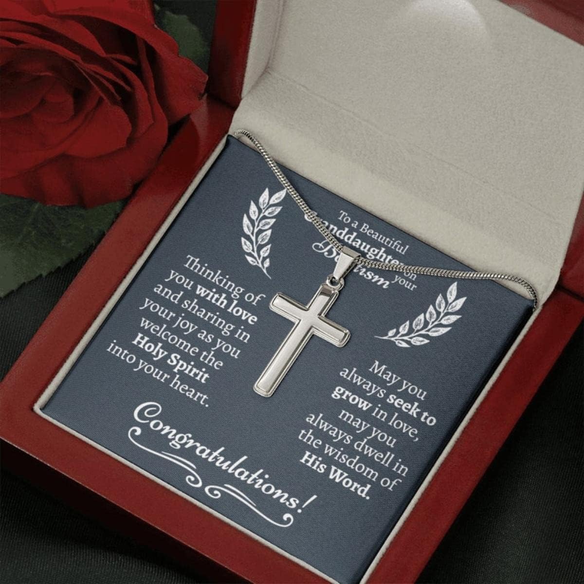 Granddaughter Baptism Cross Necklace