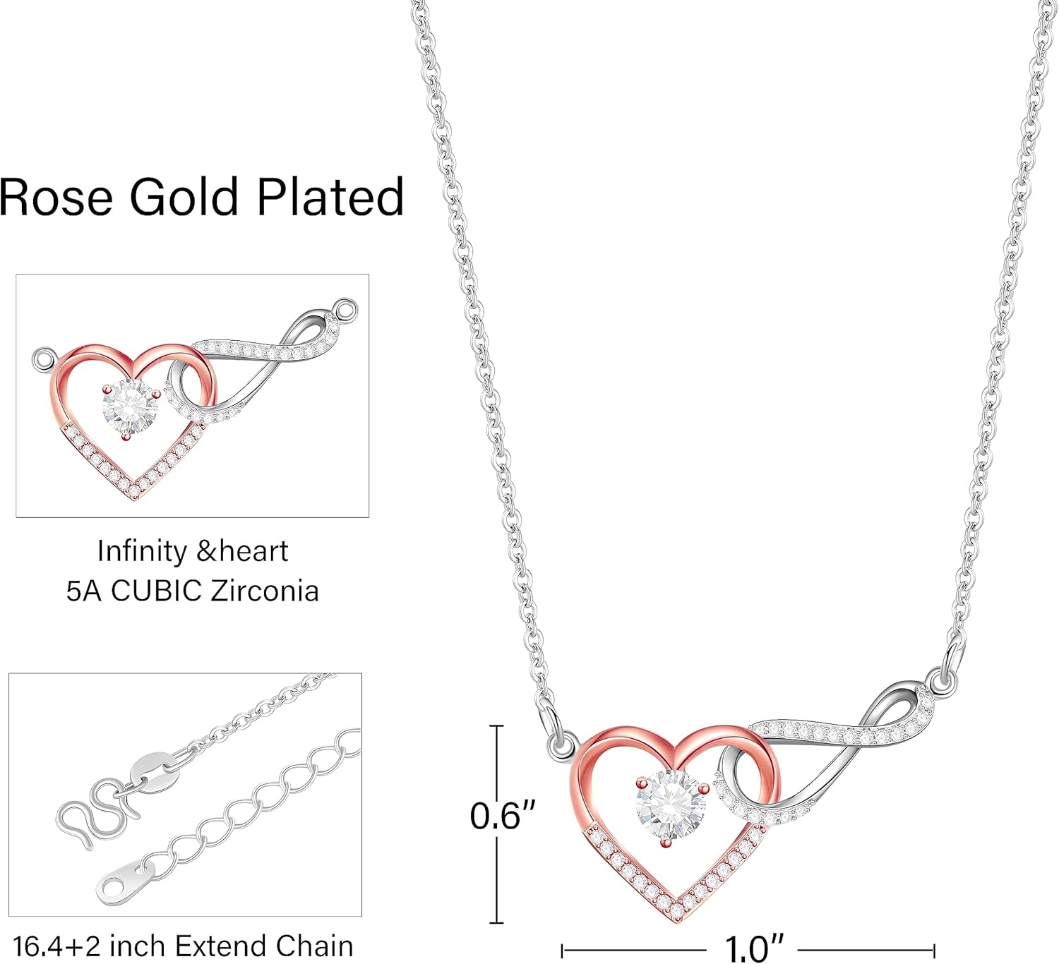 Infinity Heart Necklaces Rose Gold Necklace Jewelry for Mothers Day