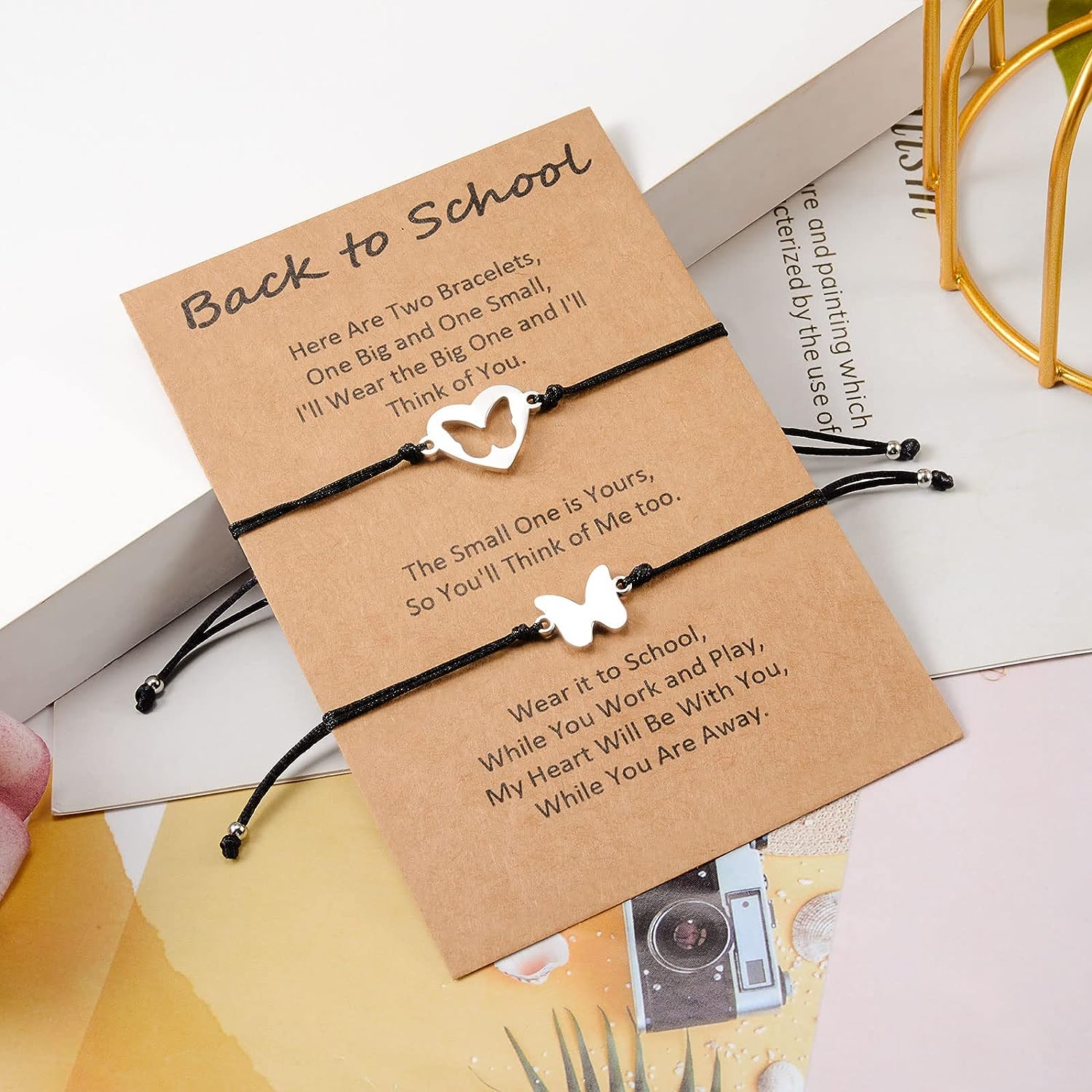 Back To School Butterfly Bracelet Set, Adjustable Bracelets Gift With Gift Card Set For Kids