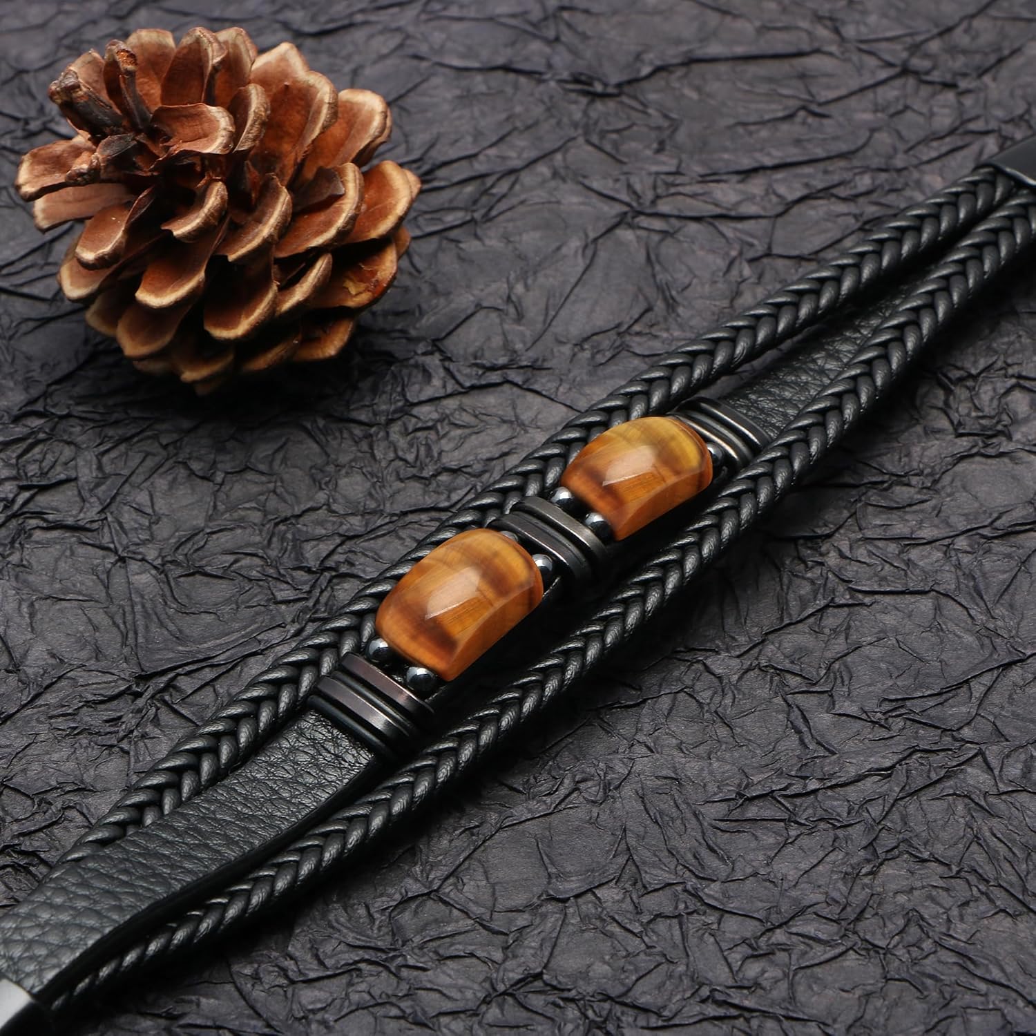 𝗚𝗶𝗳𝘁𝘀 𝗳𝗼𝗿 𝗠𝗲𝗻 𝗟𝗲𝗮𝘁𝗵𝗲𝗿 𝗕𝗿𝗮𝗰𝗲𝗹𝗲𝘁 With Tigers Eye, Anniversary Christmas Father's Day Birthday Gifts for Son Husband Grandson Boyfriend Brother Dad Love You Forever Bracelets for Men
