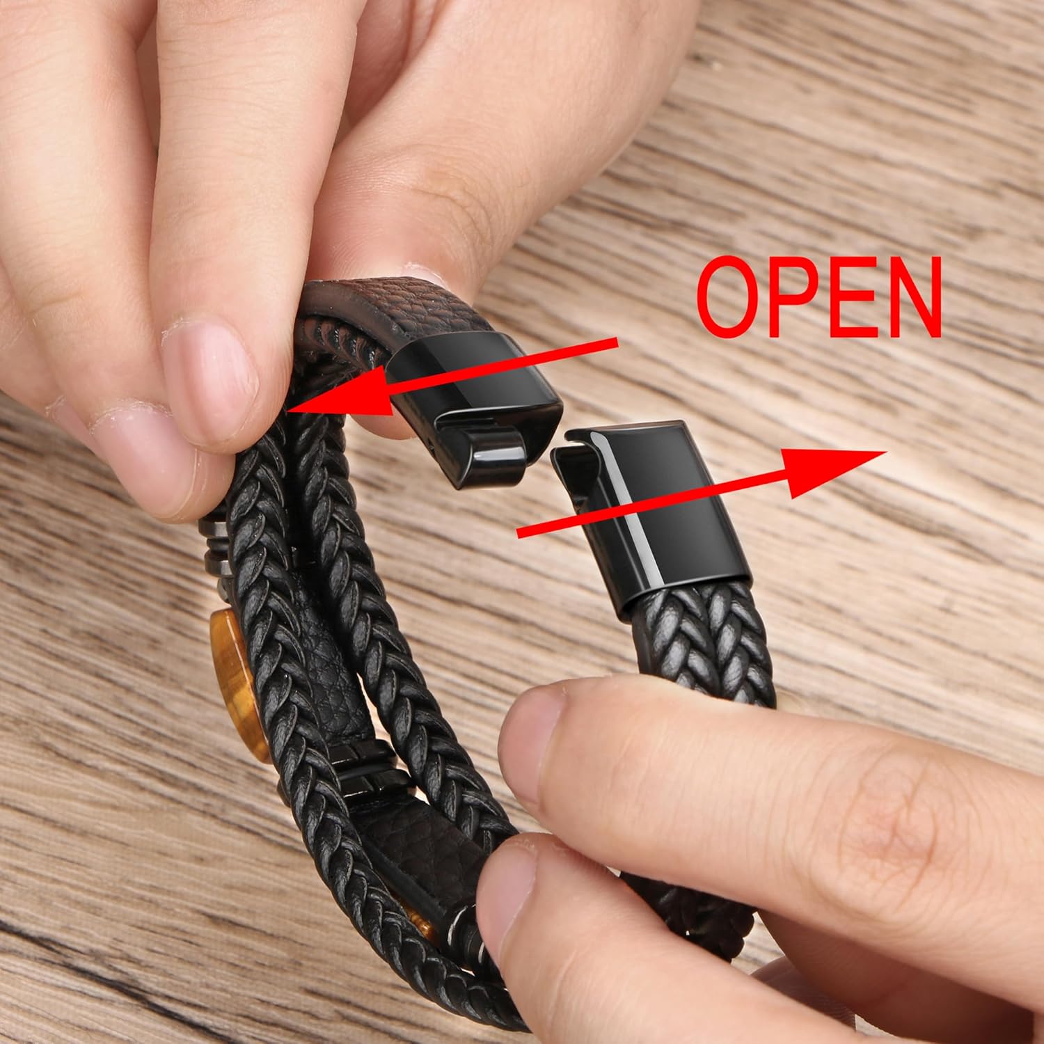 𝗚𝗶𝗳𝘁𝘀 𝗳𝗼𝗿 𝗠𝗲𝗻 𝗟𝗲𝗮𝘁𝗵𝗲𝗿 𝗕𝗿𝗮𝗰𝗲𝗹𝗲𝘁 With Tigers Eye, Anniversary Christmas Father's Day Birthday Gifts for Son Husband Grandson Boyfriend Brother Dad Love You Forever Bracelets for Men