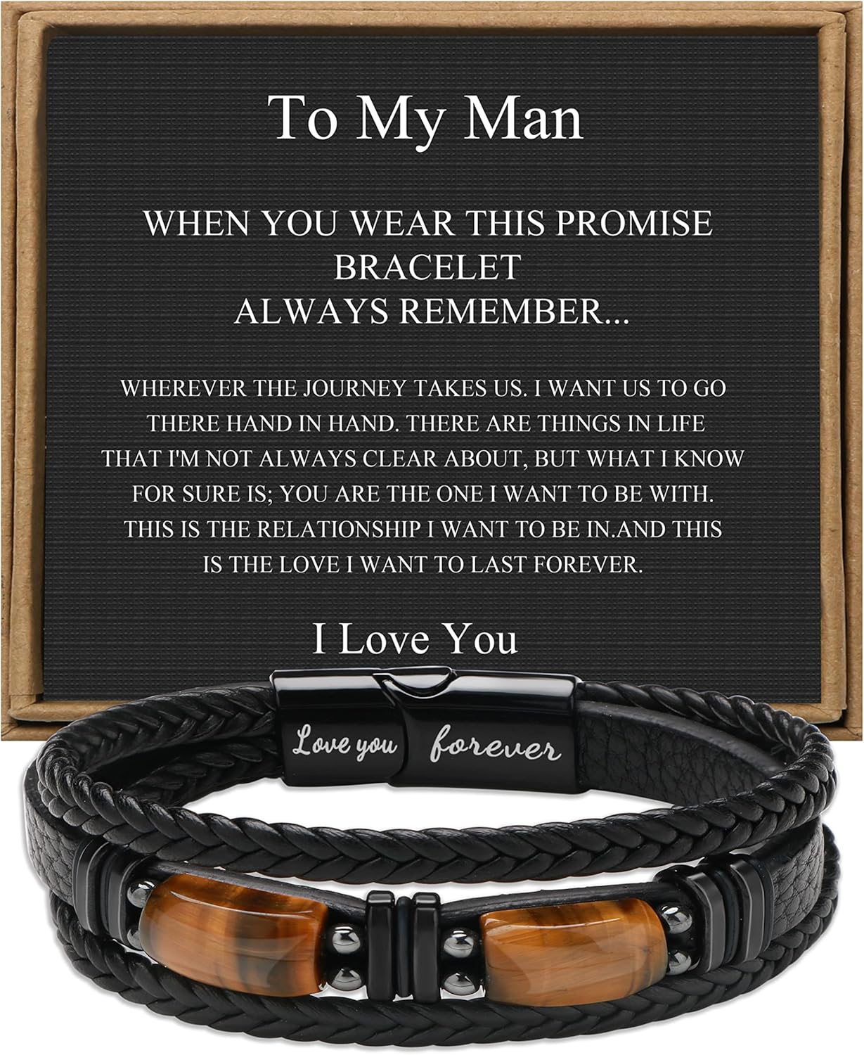 𝗚𝗶𝗳𝘁𝘀 𝗳𝗼𝗿 𝗠𝗲𝗻 𝗟𝗲𝗮𝘁𝗵𝗲𝗿 𝗕𝗿𝗮𝗰𝗲𝗹𝗲𝘁 With Tigers Eye, Anniversary Christmas Father's Day Birthday Gifts for Son Husband Grandson Boyfriend Brother Dad Love You Forever Bracelets for Men