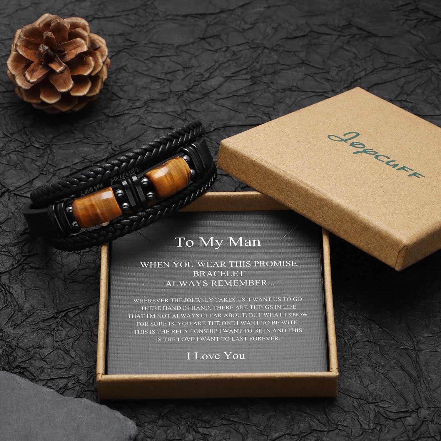 𝗚𝗶𝗳𝘁𝘀 𝗳𝗼𝗿 𝗠𝗲𝗻 𝗟𝗲𝗮𝘁𝗵𝗲𝗿 𝗕𝗿𝗮𝗰𝗲𝗹𝗲𝘁 With Tigers Eye, Anniversary Christmas Father's Day Birthday Gifts for Son Husband Grandson Boyfriend Brother Dad Love You Forever Bracelets for Men