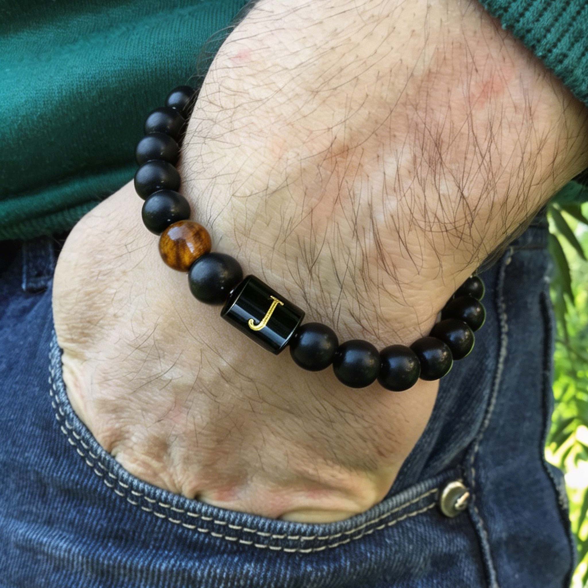 Natural Stone Initial Bracelet For Men
