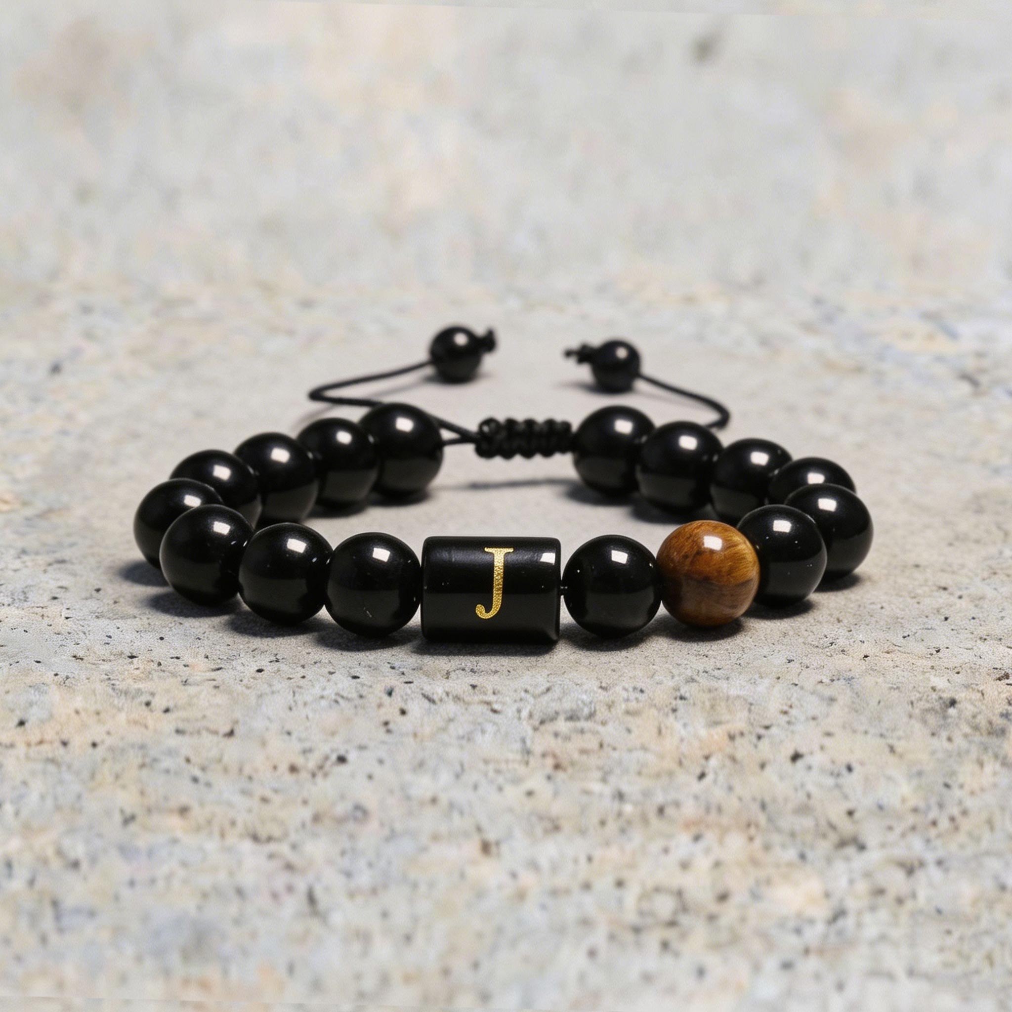 Natural Stone Initial Bracelet For Men