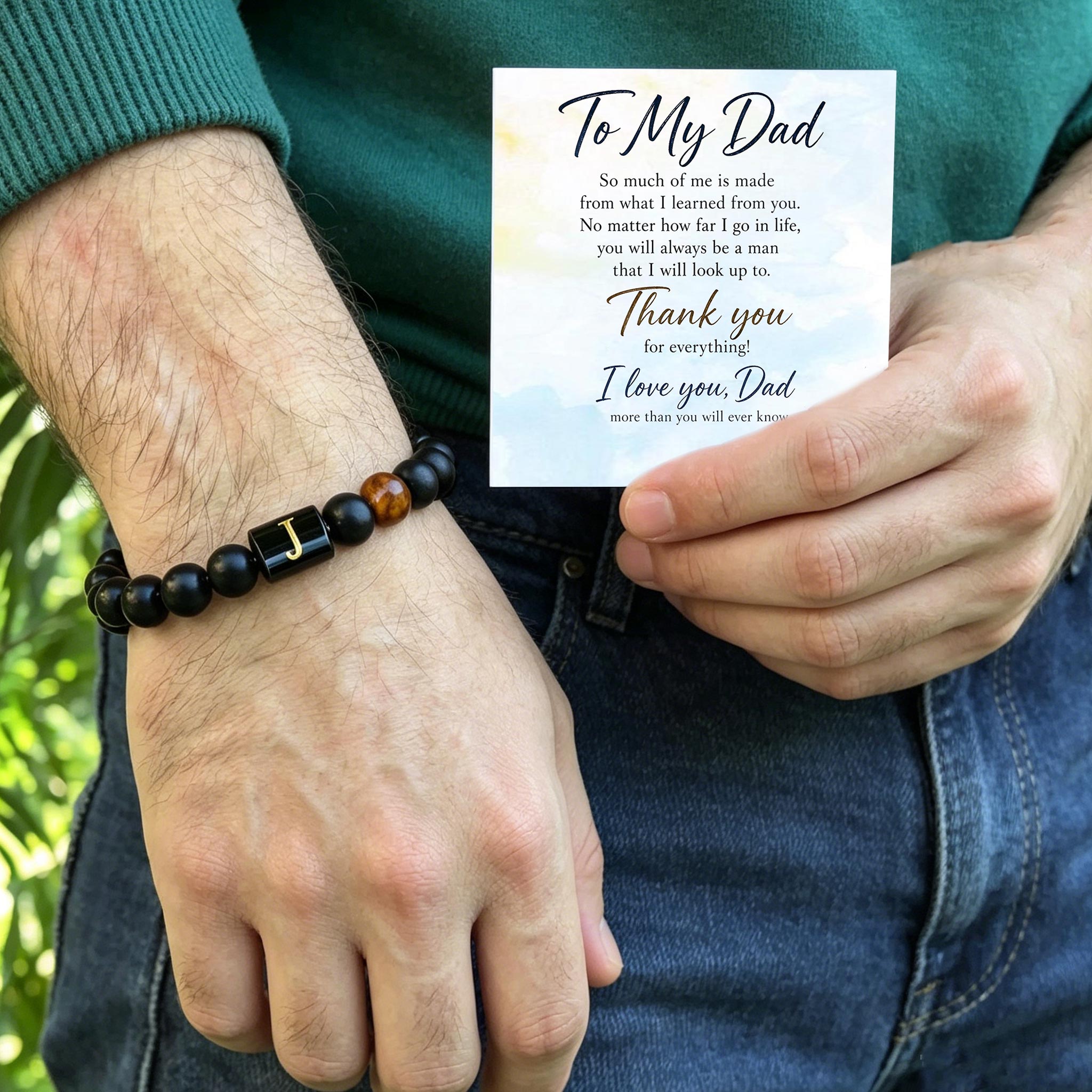 Natural Stone Initial Bracelet For Men