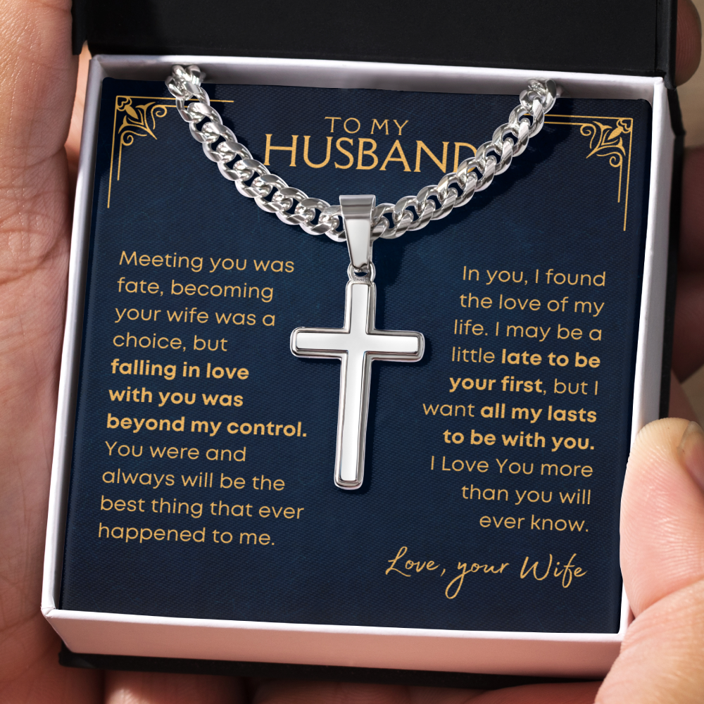 Husband, Meeting You Was Fate - Cuban Chain Cross Necklace
