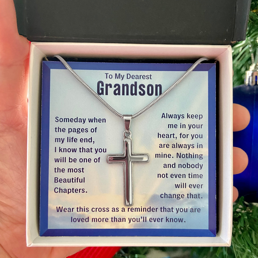 To My Grandson, You Are Loved - Cross Necklace