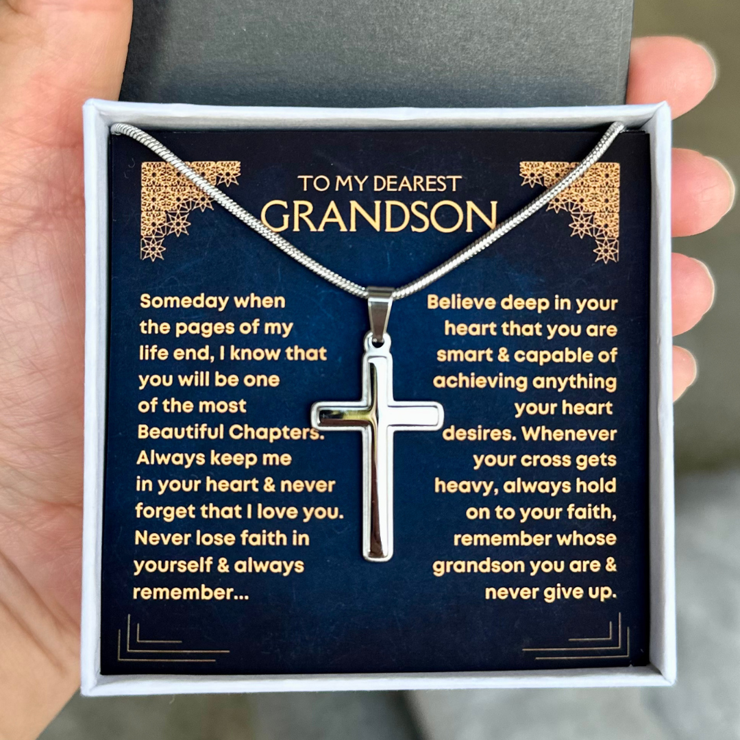 Grandson, Never Give Up - Cross Necklace (GS64-UGC)