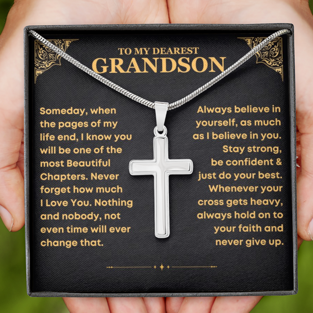 To My Grandson, Stay Strong - Cross Necklace (GS68)