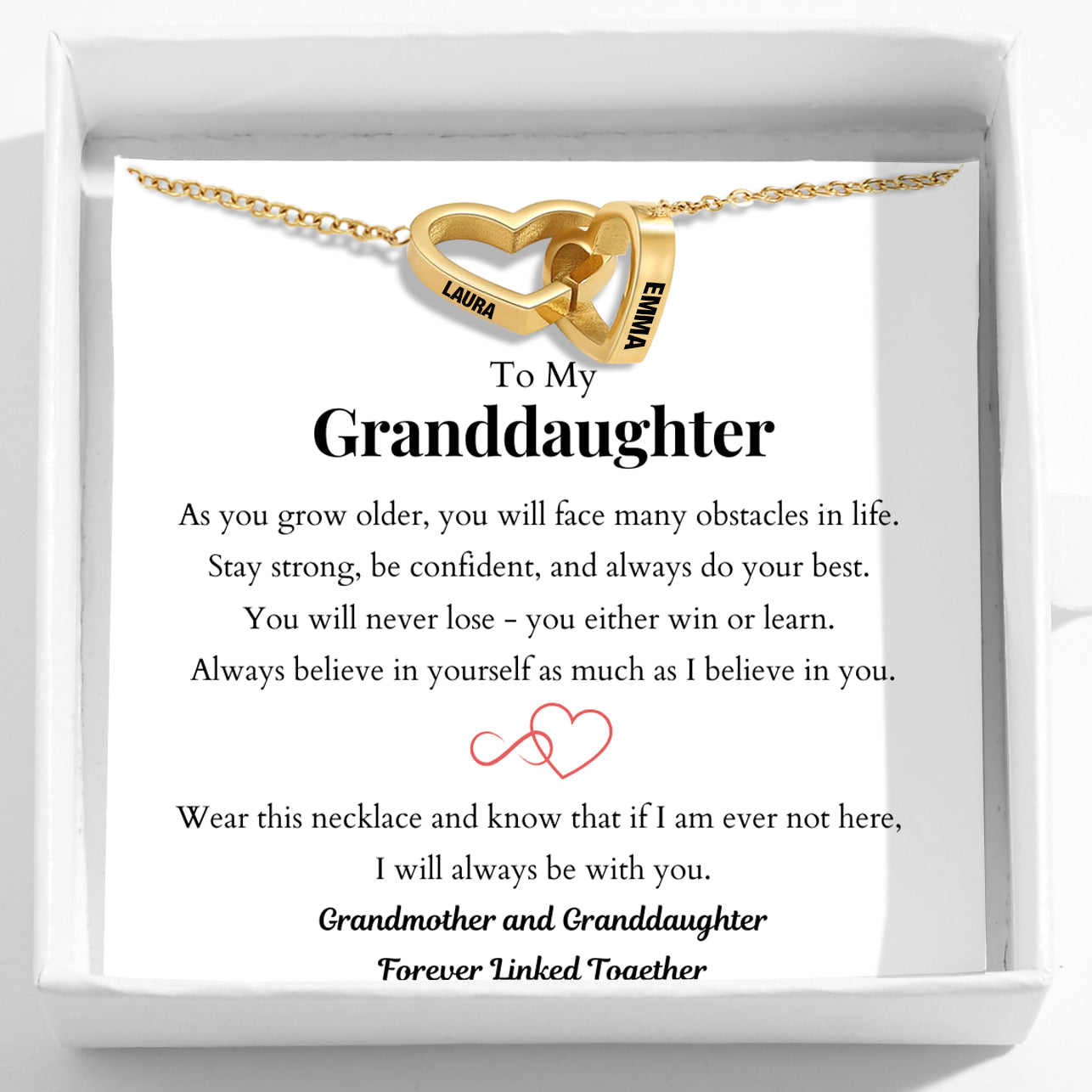 To My Granddaughter – Interlocking Hearts Name Necklace