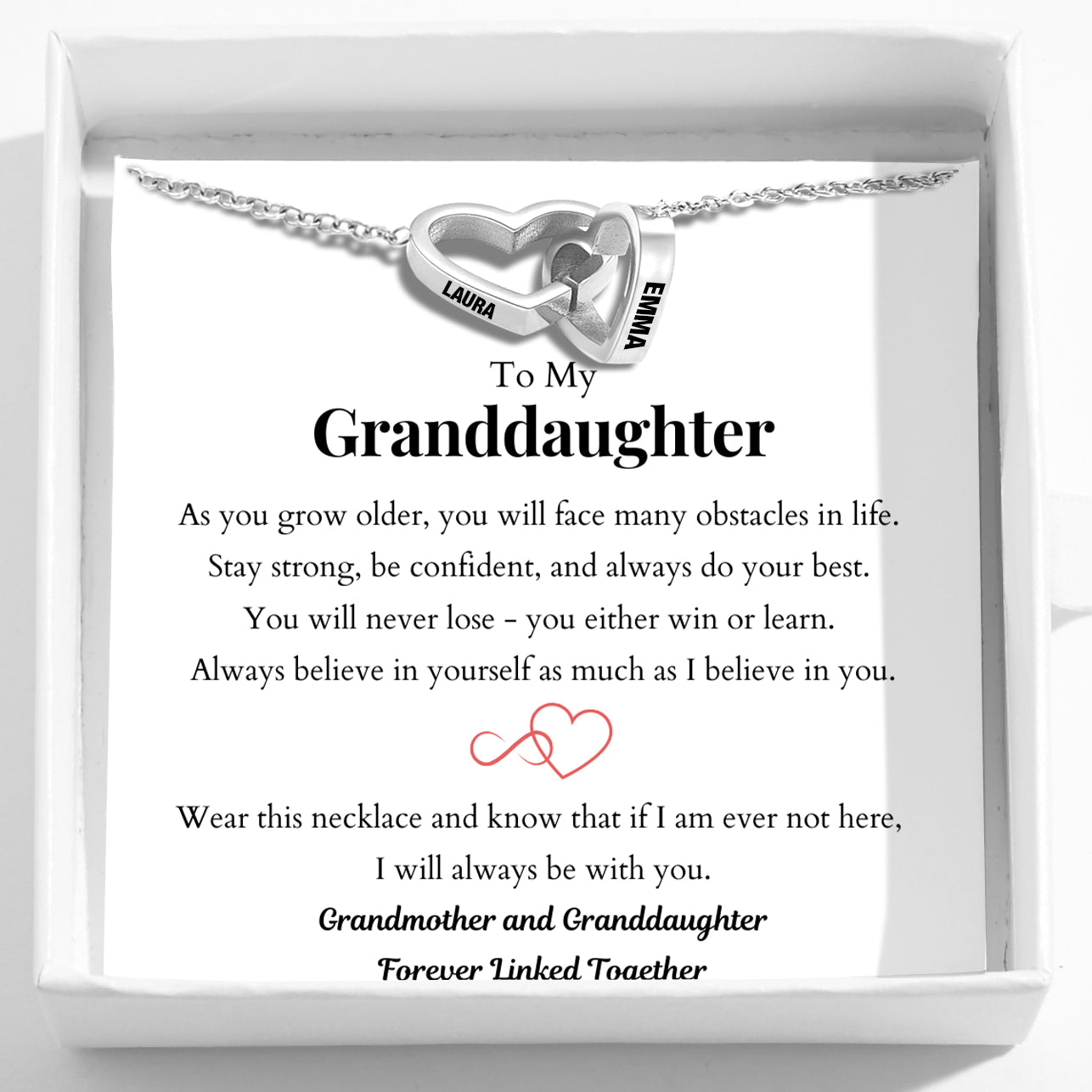 To My Granddaughter – Interlocking Hearts Name Necklace