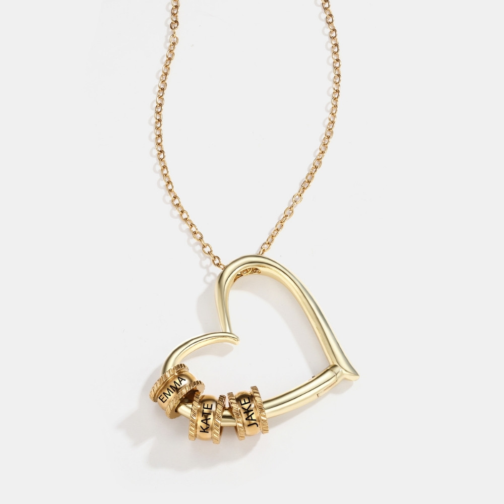 Charming Heart Necklace with Engraved Name Beads For Mum
