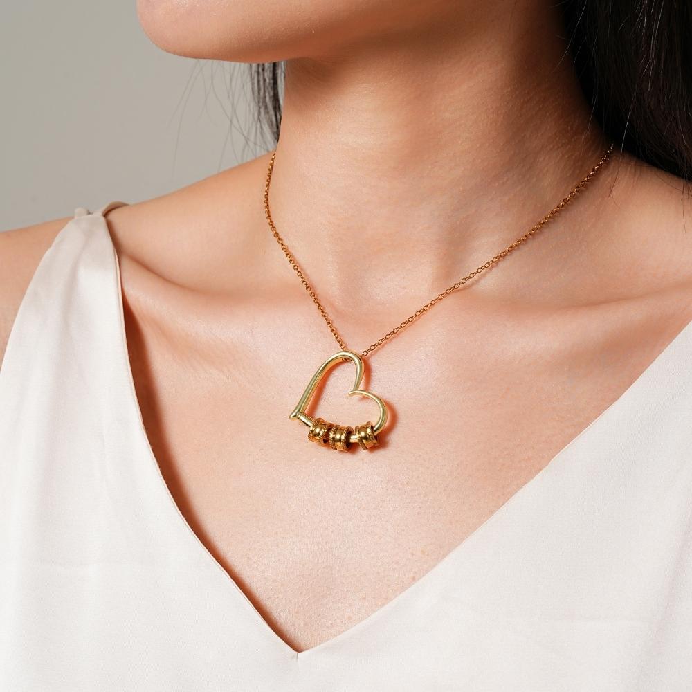 Charming Heart Necklace with Engraved Name Beads For Mum