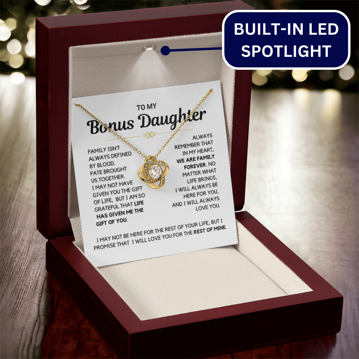 Bonus Daughter - "Family Forever" Love Knot Necklace Gift Set