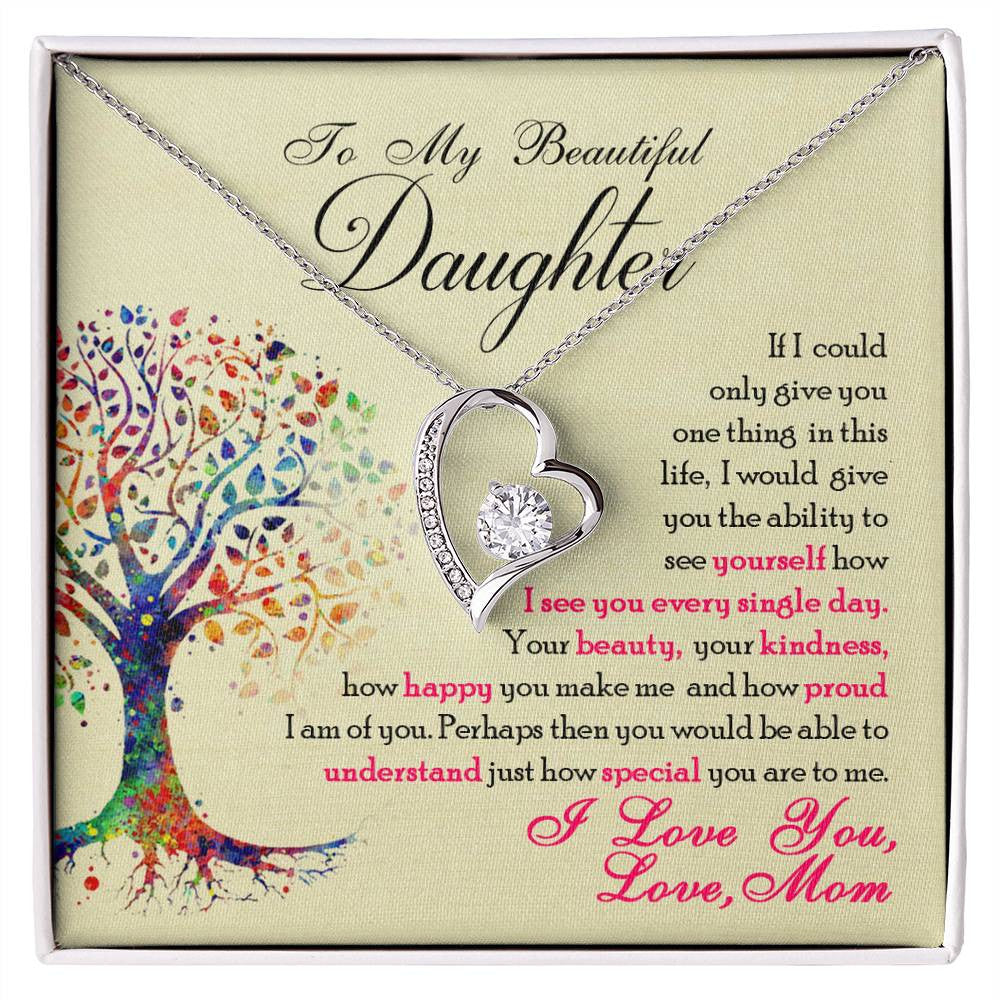 To My Daughter - See Yourself Through My Eyes, Love Mom Necklace Gift