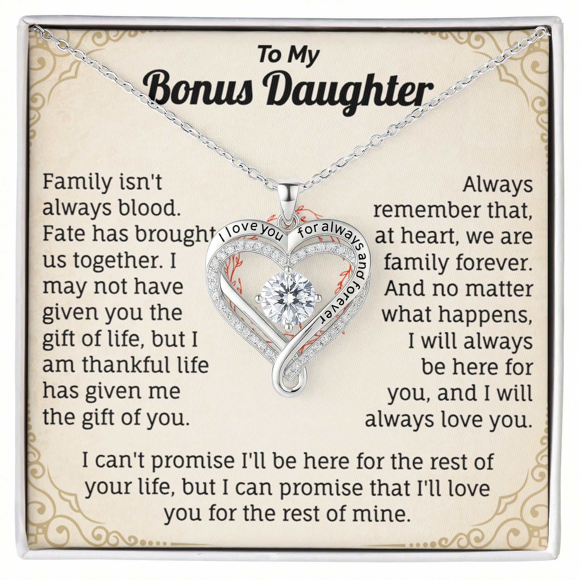 To My Bonus Daughter Love You Always Necklace.