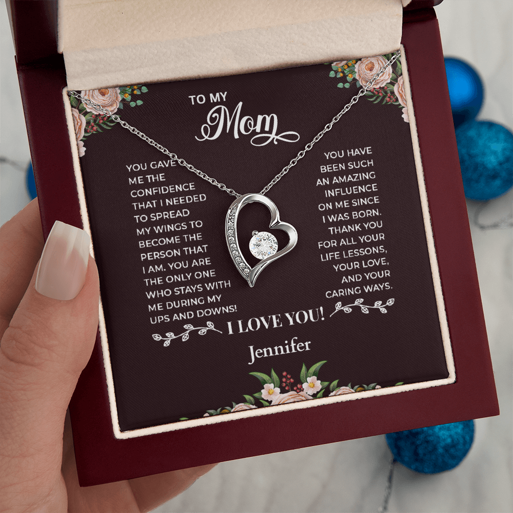 To My Mom - Heart Shaped Forever Love Necklace - Personalized Sign-Off