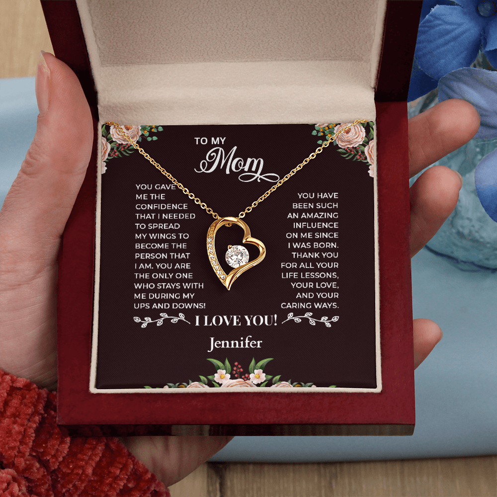 To My Mom - Heart Shaped Forever Love Necklace - Personalized Sign-Off
