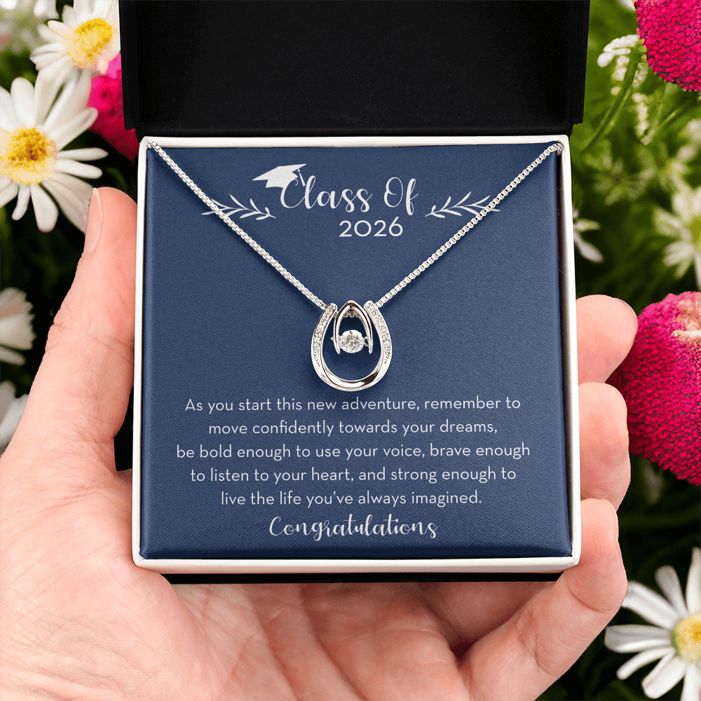 Class of 2026 Graduation Gift for Her, Lucky Horseshoe Necklace, 2026 Graduate Gift