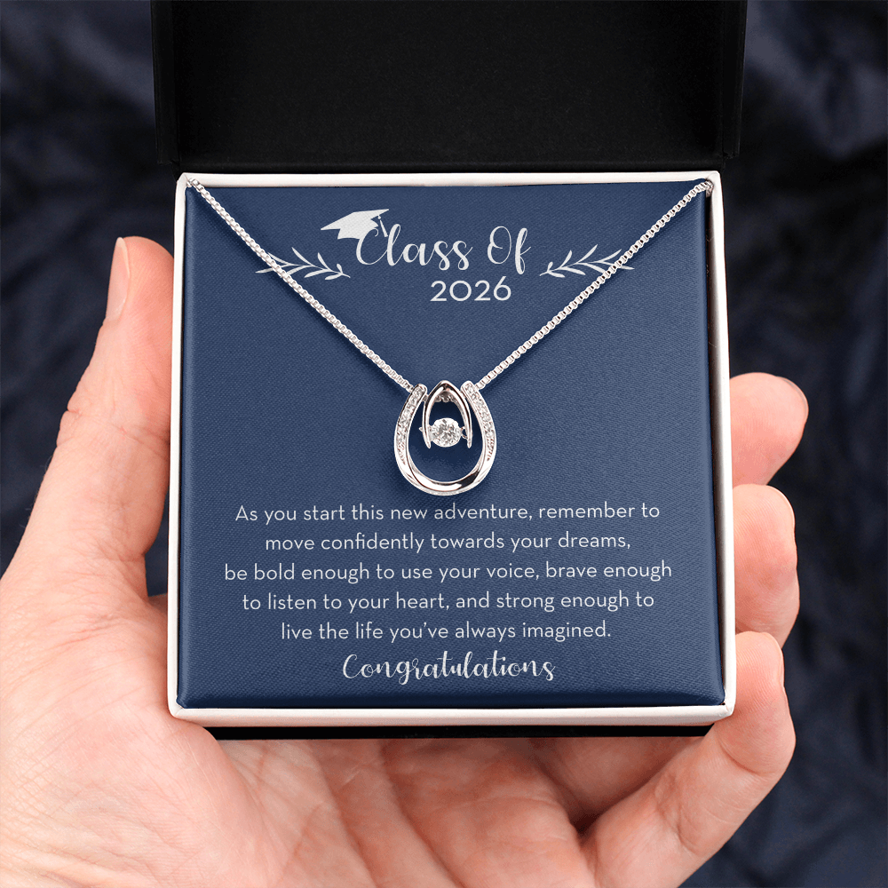 Class of 2026 Graduation Gift for Her, Lucky Horseshoe Necklace, 2026 Graduate Gift